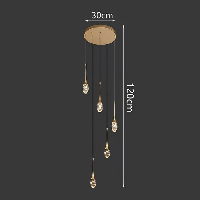 Crystal Chandelier: Multi-Drop Spiral Pendant Light in Gold - 30cm x 120cm