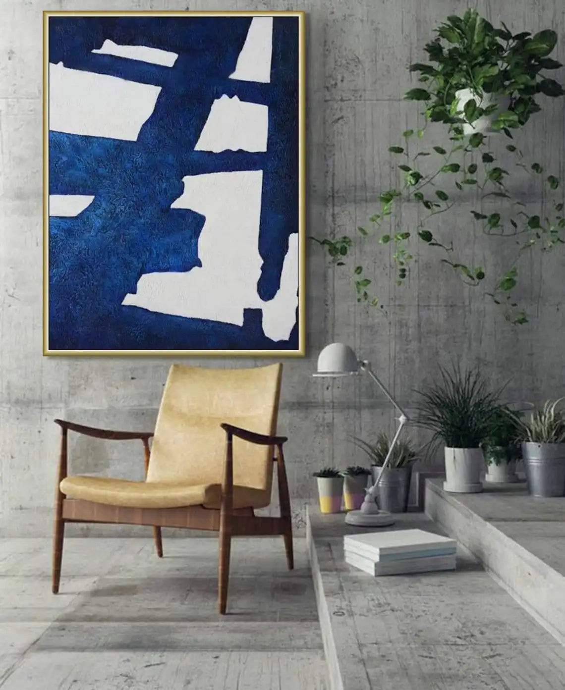 Original Contemporary Canvas Art Handmade Oil Painting Large Blue Abstract Wall Art Home Decor Painting For Living Room Bedroom