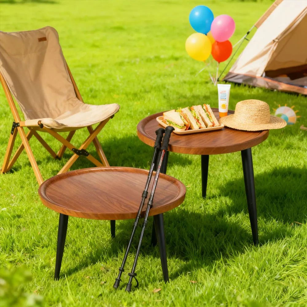 Round Coffee Table, Small Nesting Coffee Table, Mid Century Modern Coffee Table and End Table Sets Wood, Easy