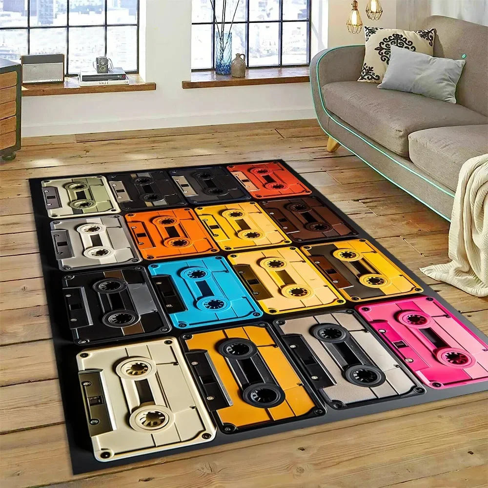 Retro Cassette Tape Carpets for Living Room Decoration Home Hallway Balcony Bathroom Mat Non Slip Parlour Sofa Large Floor Rug