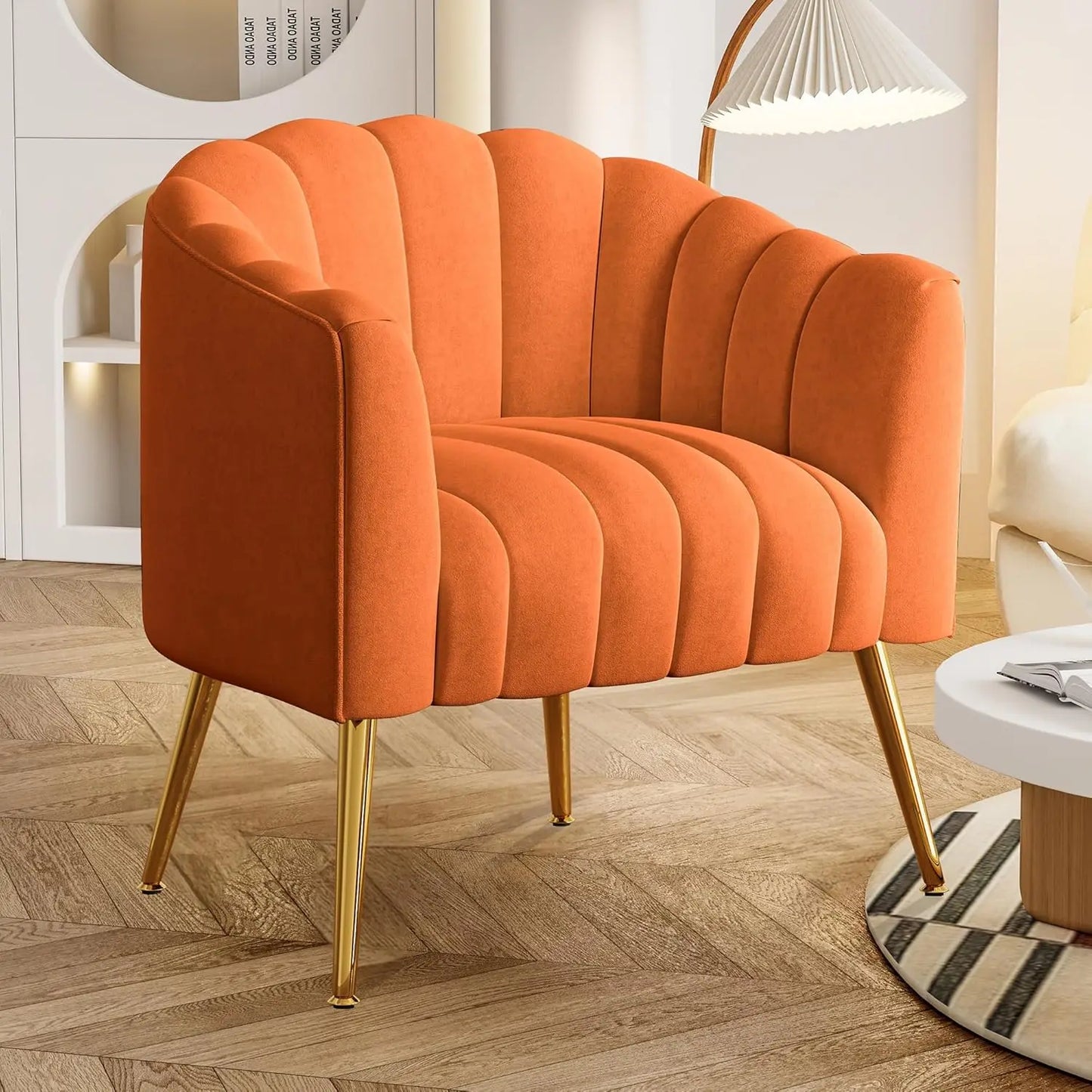 Oversized Pumpkin Couch Accent Chair, Modern Comfy Velvet Upholstered Barrel Chairs, Luxury Single Sofa Armchair for Living Room