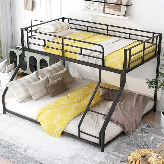 Metal Bunk Bed Frame - With Guardrails, Beds for Dorm,Bedroom,Guest Room,Heavy Duty Metal Slats