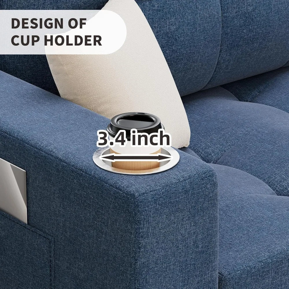 Queen Size Futon Sofa Bed - L-Shaped Convertible Sleeper, 83"W x 84"L