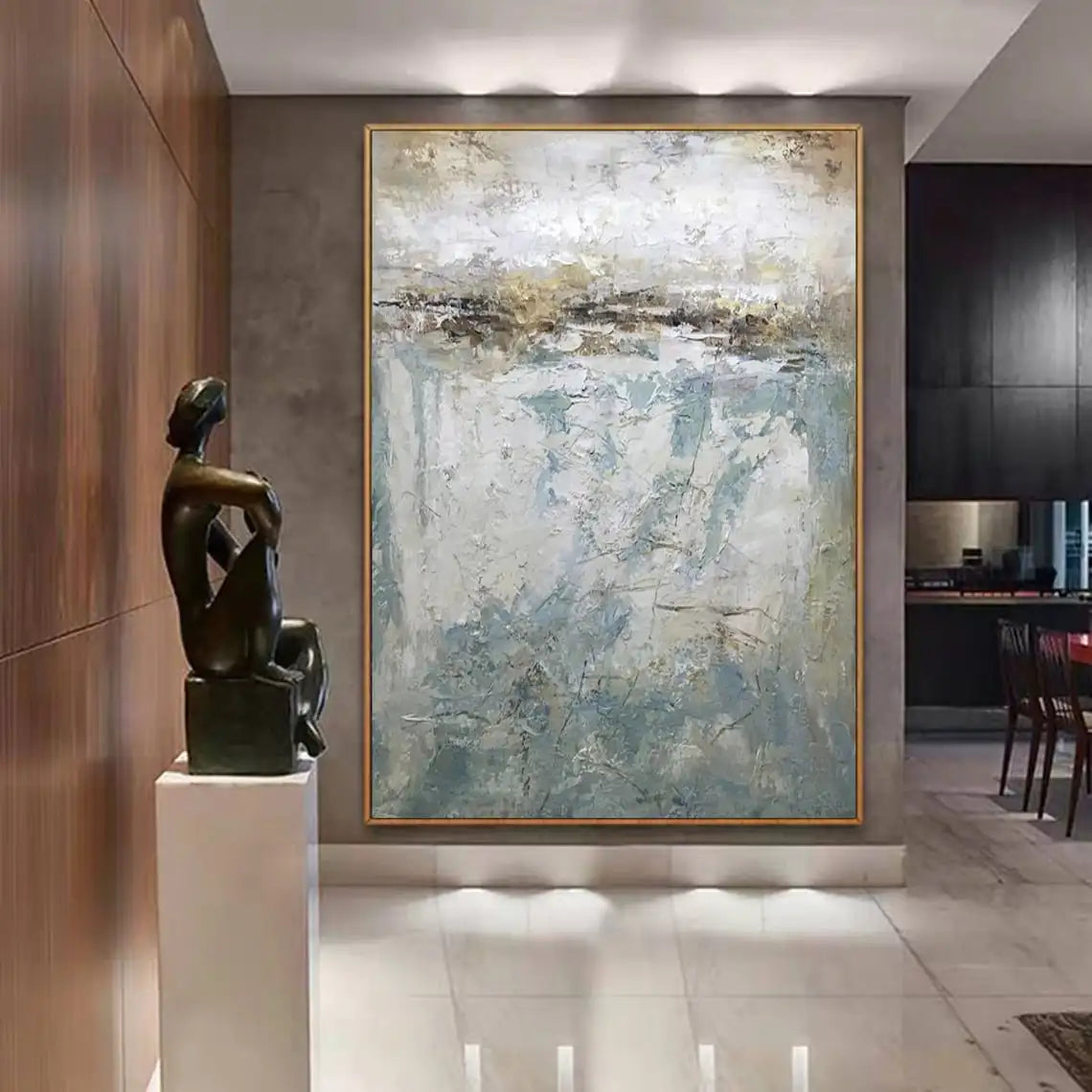 Original Contemporary Canvas Art Handmade Oil Painting Large Blue Abstract Wall Art Home Decor Painting For Living Room Bedroom