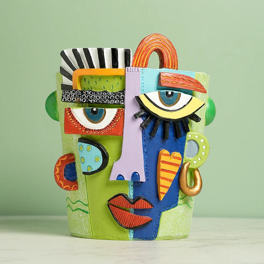 2025 New Creative Human Face Head Mask Sculpture Vase Art Resin Half-Length Portrait Flower Recording Ornament Desktop Ornaments