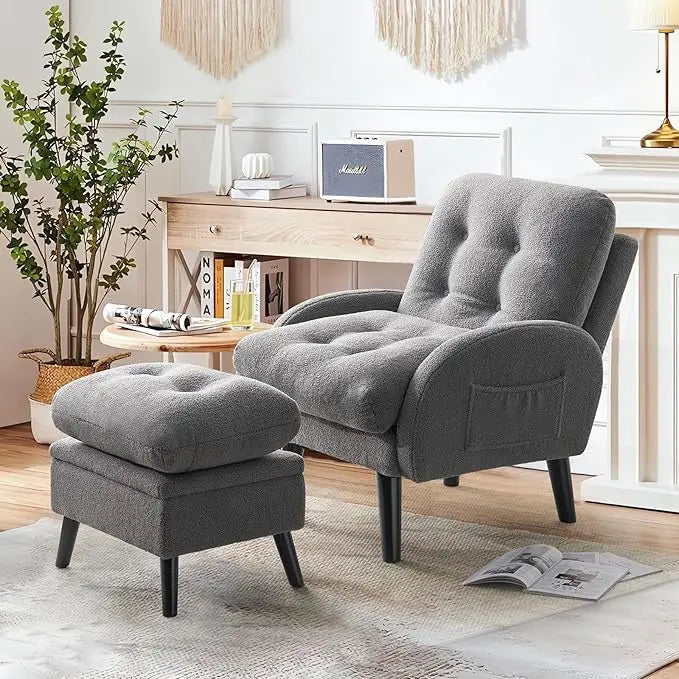 Mustard Yellow Chenille Accent Chair with Ottoman - Reclining Armchair