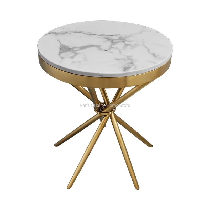 Italian Light Luxury Marble Gold Plated Brushed Round Small Coffee Table Stainless Steel Sofa Side Small Coffee Table