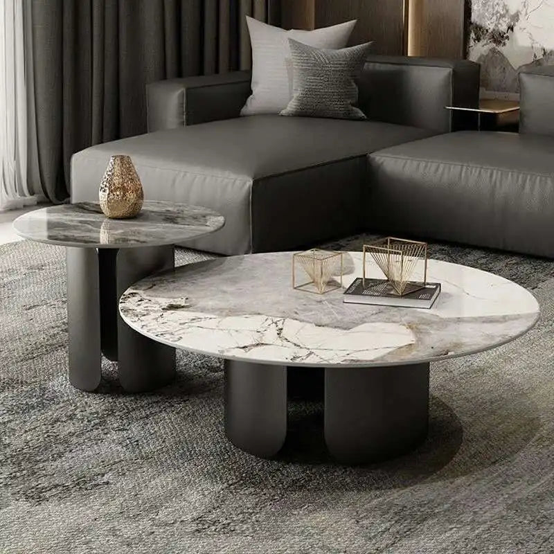Nesting Coffee Table Set - White Marble Top with Gold Metal Base - 2 Sizes