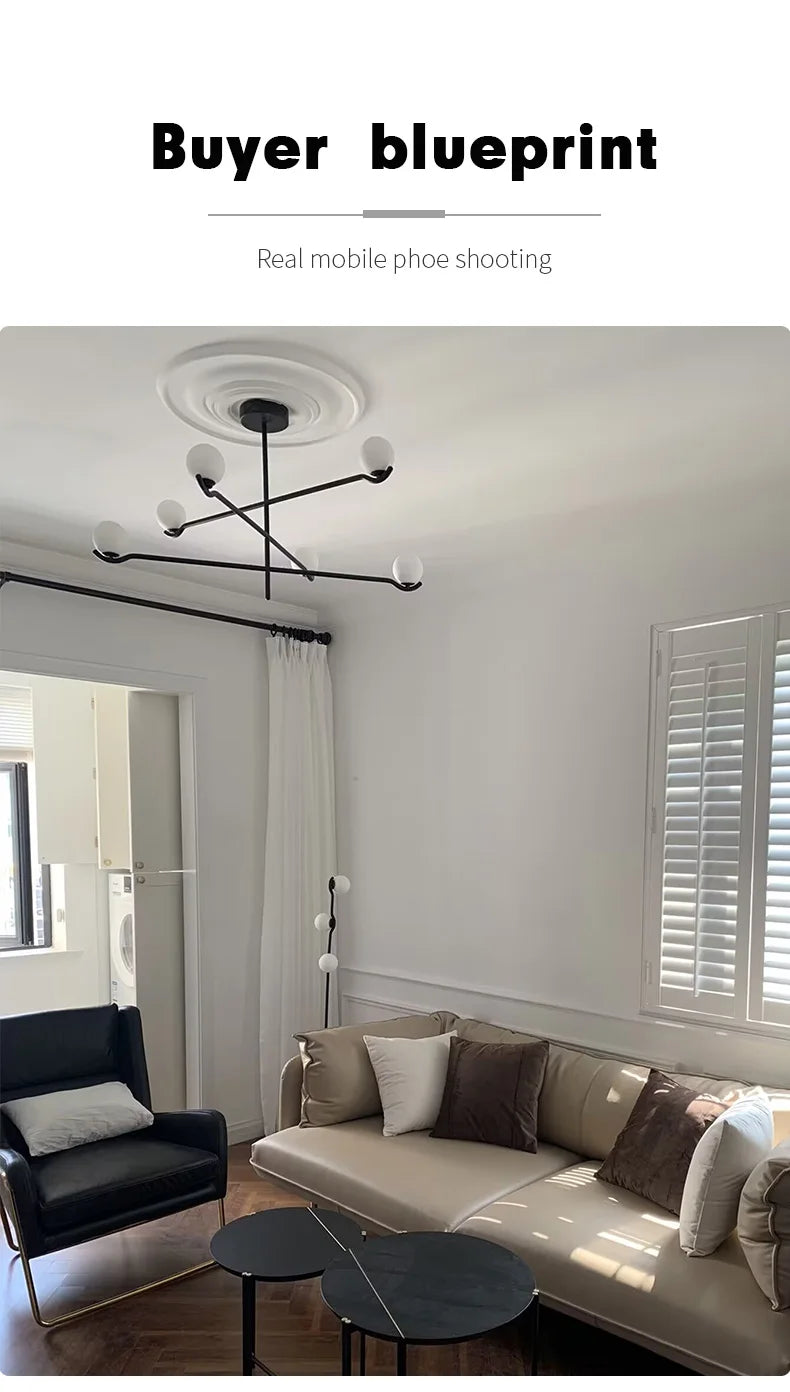 Chandelier: Modern Branching Globe Light in Black - 6 Lights