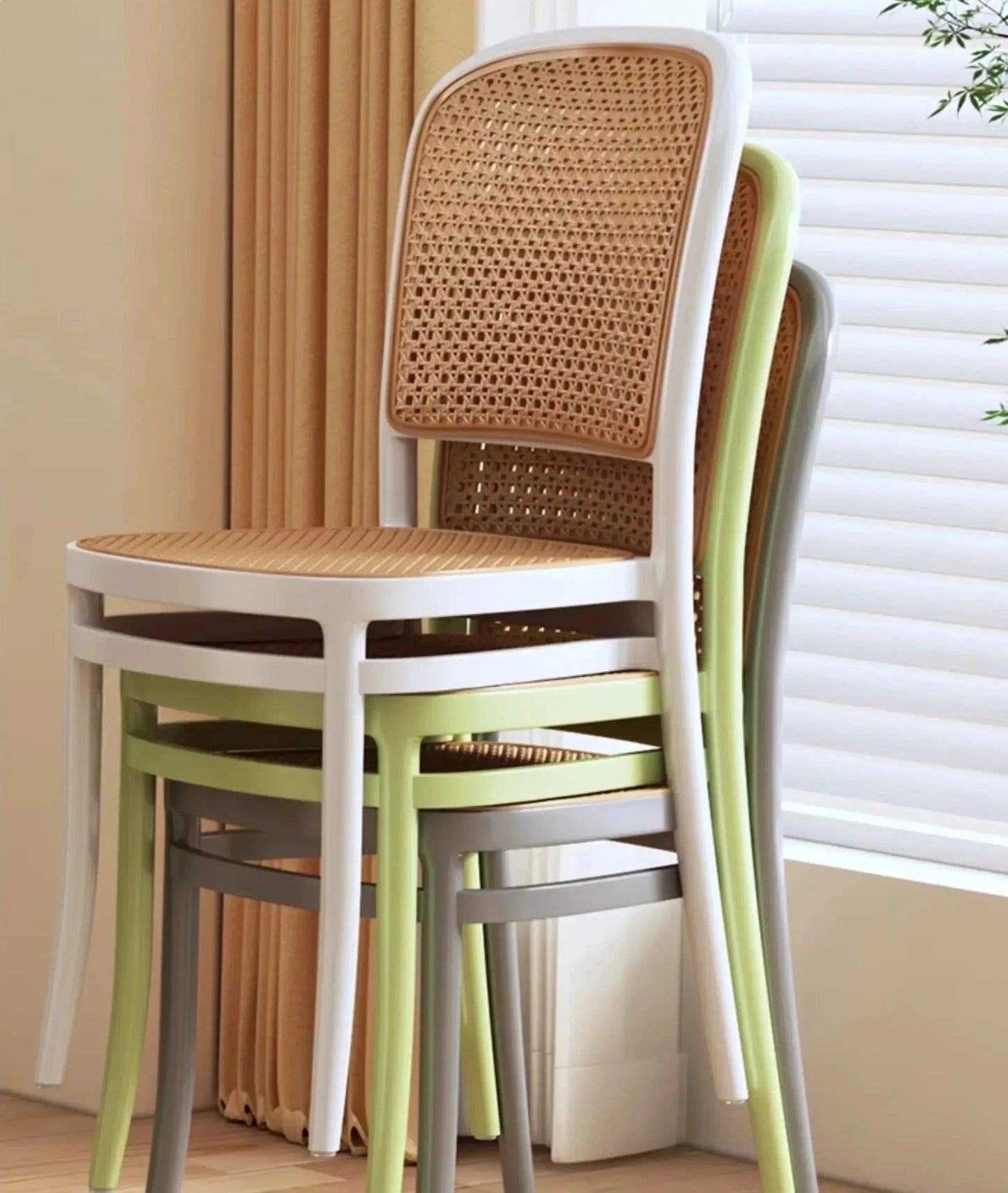 Black Rattan Dining Chair with Natural Cane Webbing and Cushion