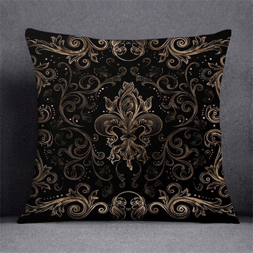 Black Gold Elegant Design Cushion Cover Symmetrical Plant Pillowcase Home Car Pillows Decor For Living Room Sofa Square Cushions