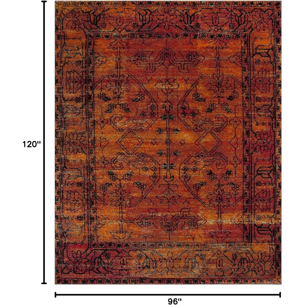 Vintage Persian Area Rug - Orange Oriental Design, 8' x 10'