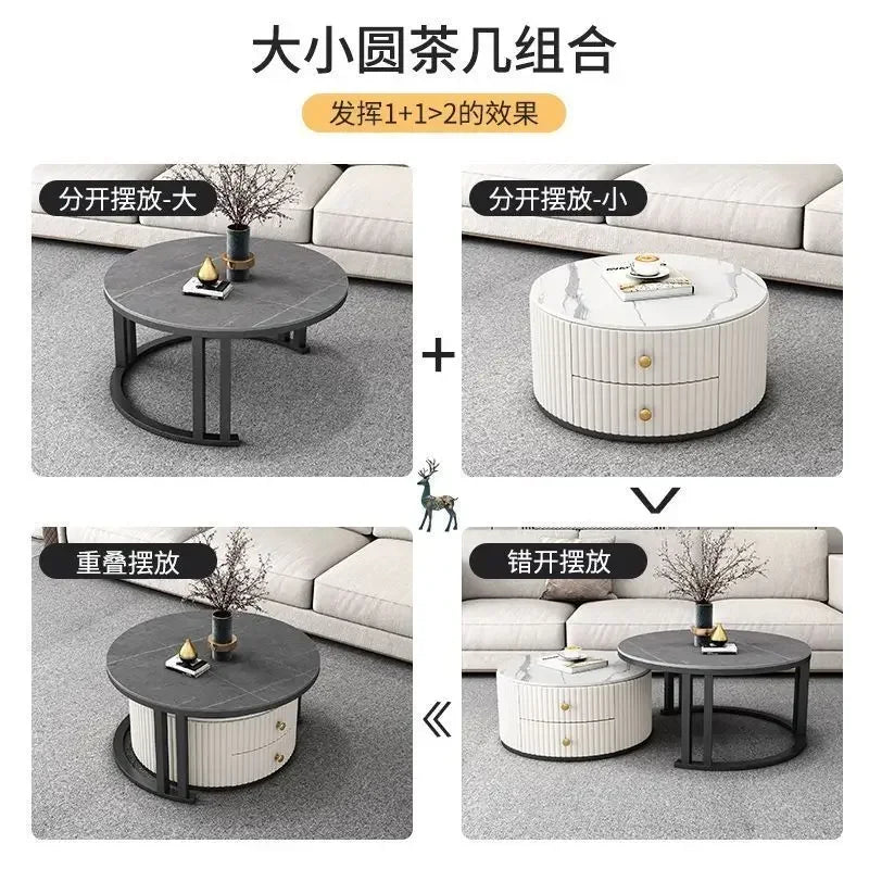 2pcs Light Luxury Rock Plate Tea Coffee Tables Minimalist Modern Scalable Center Tables Sofa Side Table Living Room Furniture