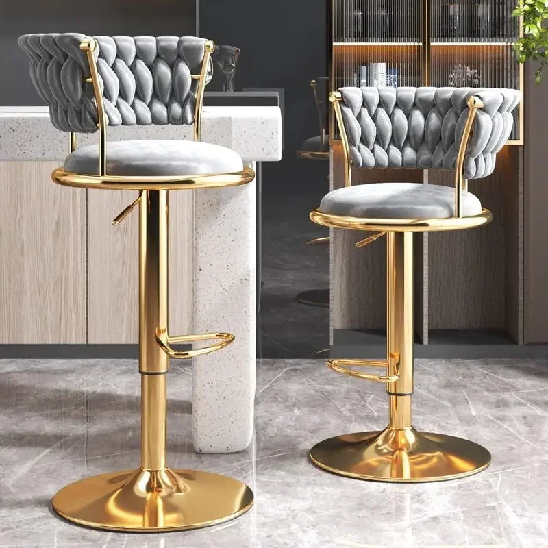 Black And Golds Bar Stool Beige High Kitchen Home Light Luxury Backrest Chair Iron Island Tabourets De Bar Dining Chairs Hocker