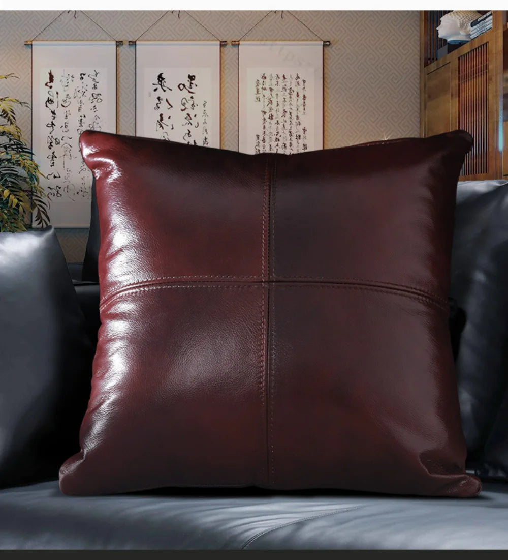 Luxury Solid Dobule-side Cow Skin Embrace Pillow Cover Cow Skin Pillow Case for Livingroom Bedroom Sofa Bay Window Waist Cushion