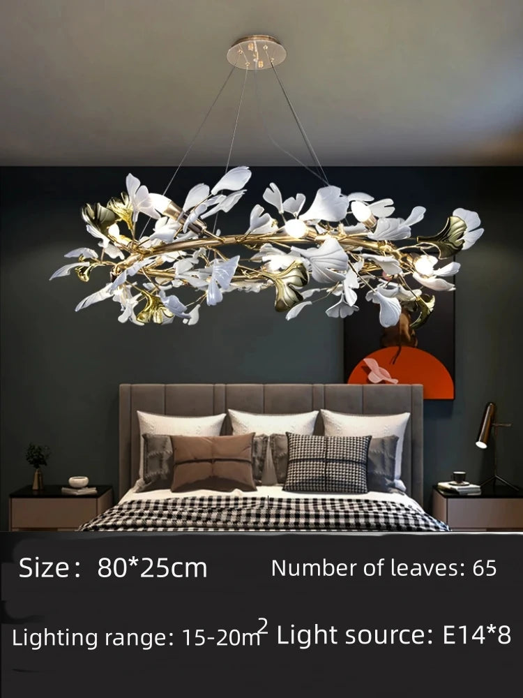 Ginkgo Leaf Chandelier 180cm: Modern Gold Pendant Light for Dining Room & Living Room