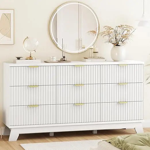 Fluted 9 Drawer Dresser for Bedroom