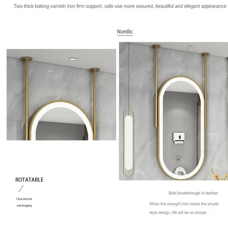 Oval LED Bathroom Mirror - Nordic Metal Frame, Gold Finish, 60x100cm