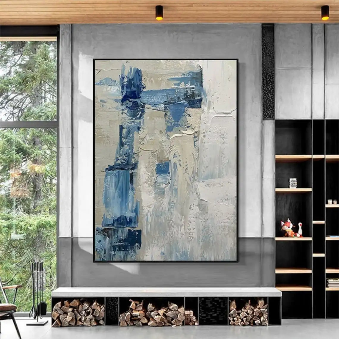 Original Contemporary Canvas Art Handmade Oil Painting Large Blue Abstract Wall Art Home Decor Painting For Living Room Bedroom