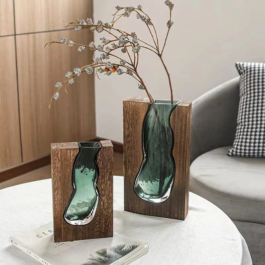 New Chinese style solid wood glass vase wholesale home designer decorative home hotel ornament high-end soft decoration