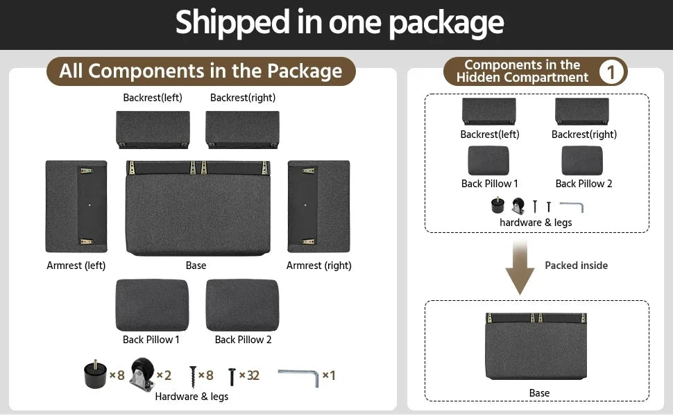 w/Pull-Out Trundle Bed Sleeper Sofa Convertible Couch for Limited Spaces Living Room Bedroom Guest Room Dark Gray 55.5 in