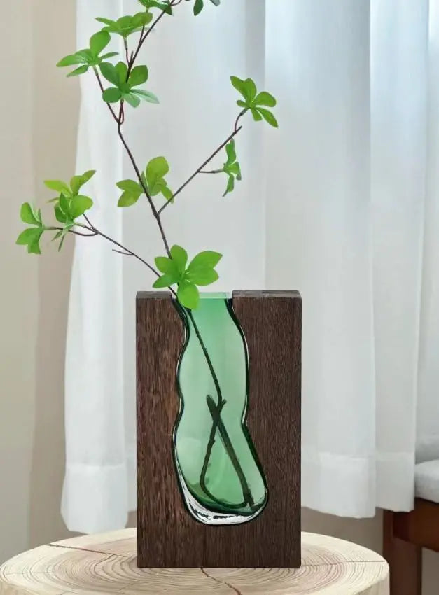 New Chinese style solid wood glass vase wholesale home designer decorative home hotel ornament high-end soft decoration