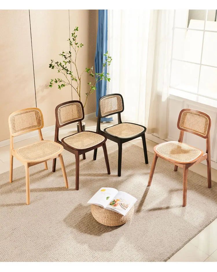 Scandinavian Dining Chair Natural Rattan & Wood Cafe Seat Minimalist Backrest Chair for Homestay Nordic Woven Home Furniture