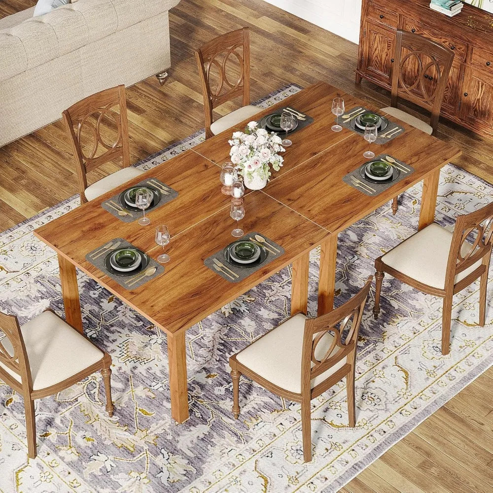 Wood Dining Table Farmhouse Kitchen Table for Living Room,Square Dinner Table with Wooden Legs