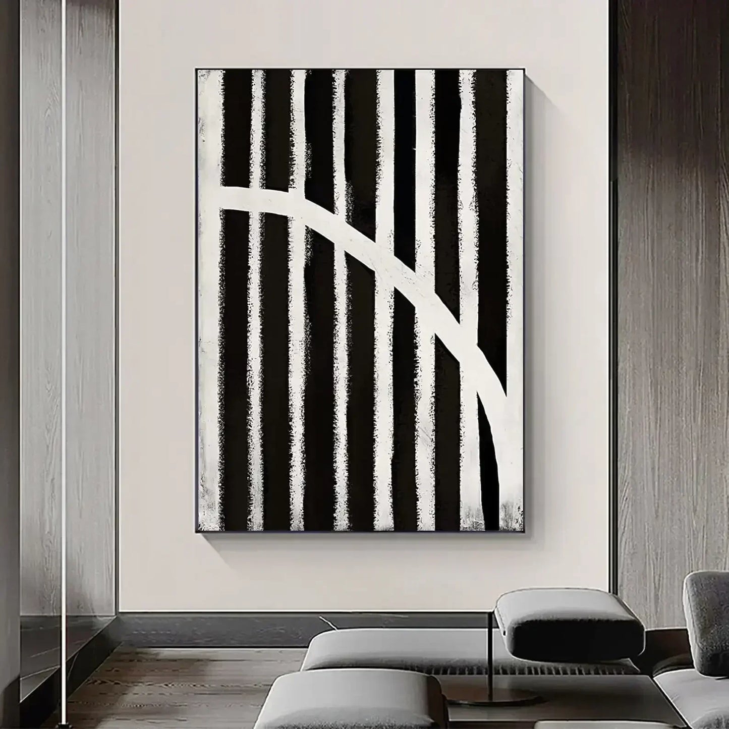 Beige Wabi Sabi Wall Art, Black And Beige Abstract Painting -Minimalist Canvas Large Neutral Rich Textured Living Room Decor