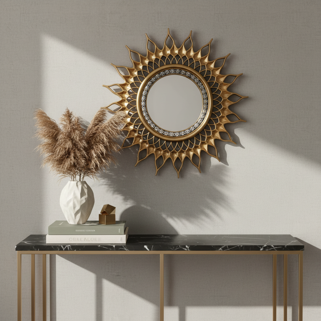 Sunburst Wall Mirror - Round Decorative Gold or Silver - Boho Decor