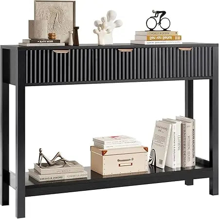 Fluted Console Table, Wooden Sofa Table with Storage and Drawers, Farmhouse Behind Couch Table Entryway Table for Entrance, Hall