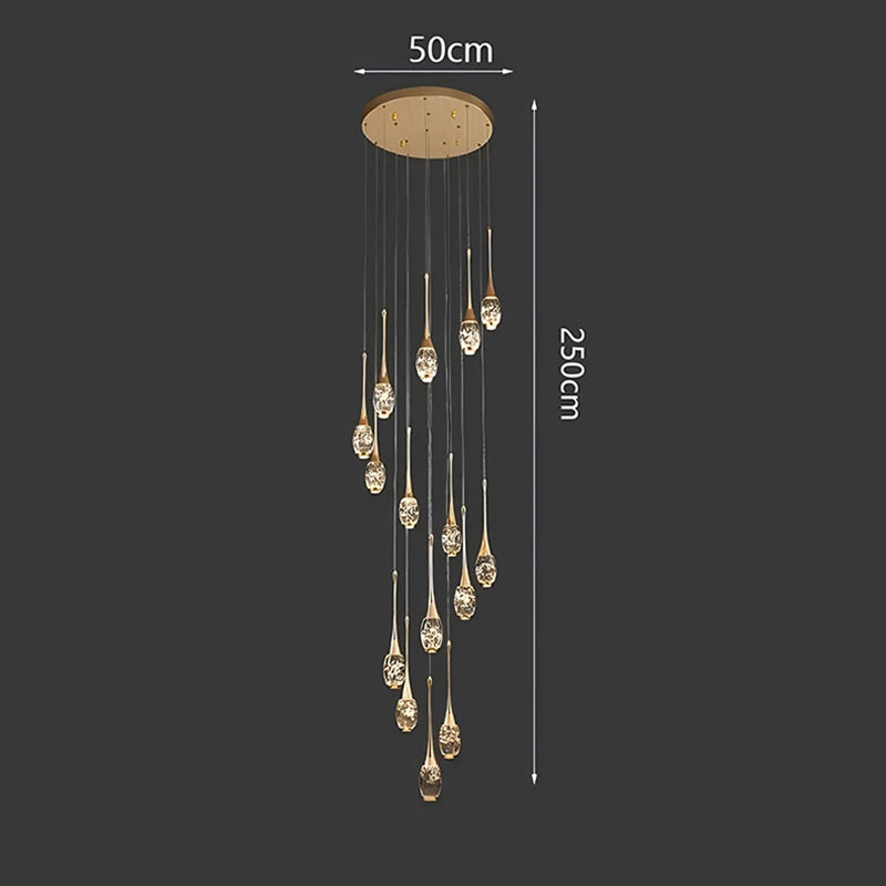 Crystal Chandelier: Multi-Drop Spiral Pendant Light in Gold - 30cm x 120cm