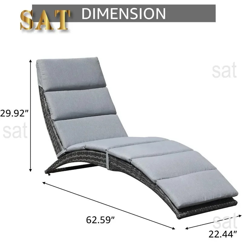 t Patio Chaise Lounge, Outdoor Lounge Chair, PE Rattan Foldable Chaise Lounger with Removable Dark Gray Cushion, Suitable