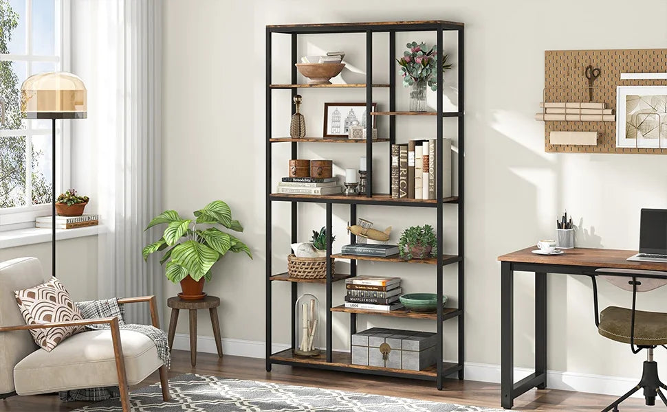 9-Tier Industrial Bookshelf, 79 Inches, 10 Cube Storage