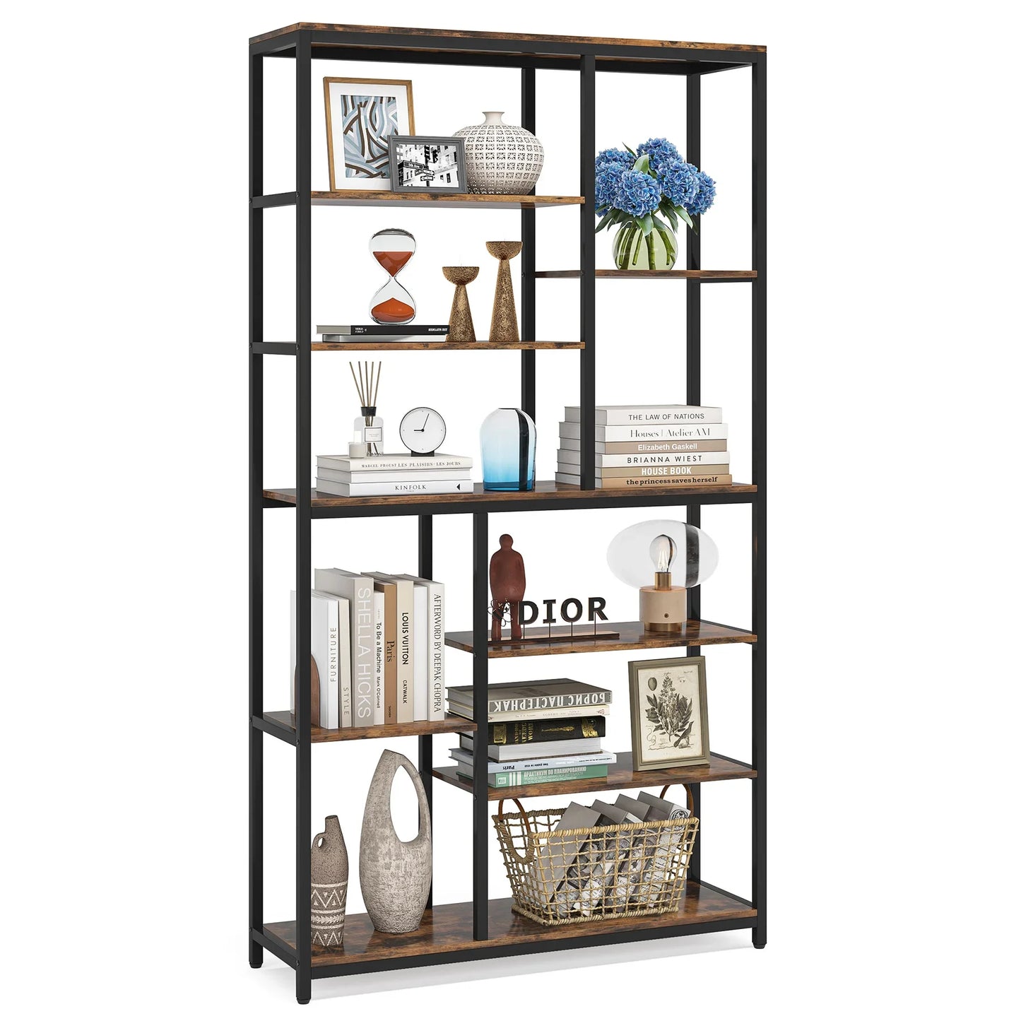 9-Tier Industrial Bookshelf, 79 Inches, 10 Cube Storage