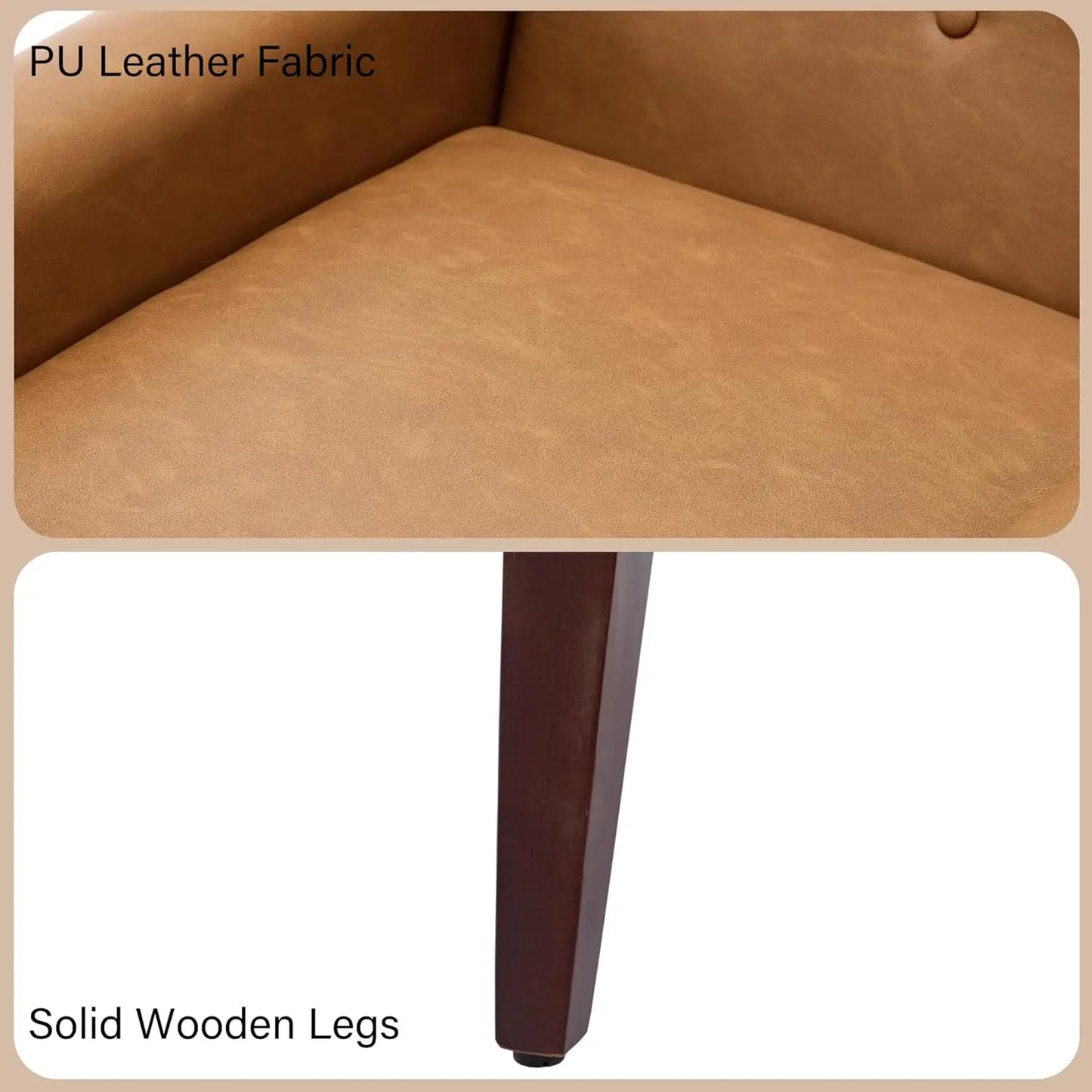 Mid-Century Modern PU Leather Armchair, Brown Solid Wood Frame Club Chair for Living Room, Bedroom, Waiting Room (Set of 1)