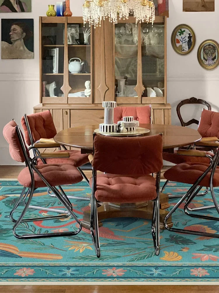 Bohemian Rug – Retro Animal & Plant Motif Carpet for Living Room & Bedroom