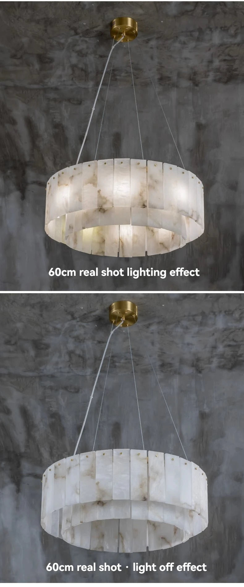 Natural Marble Brass Pendant Light - Nordic Gold Chandelier, Round 45cm