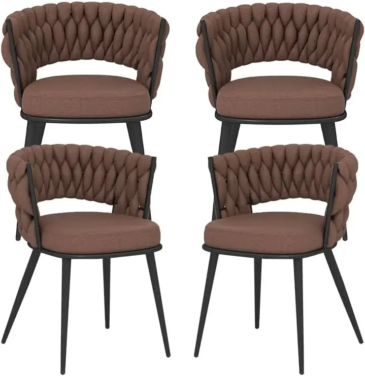 Velvet Dining Chair Set of 4, Gold Modern Dining Chairs with Metal Legs, Woven Upholstered Dining Chairs