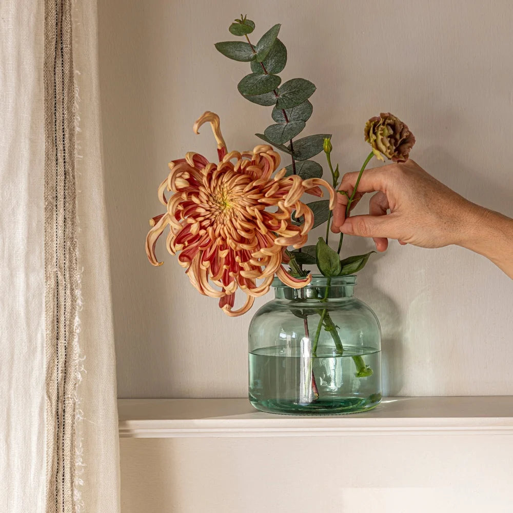 Wide Jug Glass Vase Decorative Floral Centerpiece Clear Glass Round Shape Indoor Use Perfect Home Decor