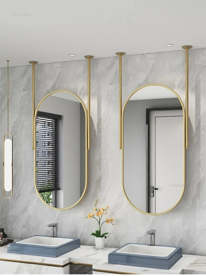 Oval LED Bathroom Mirror - Nordic Metal Frame, Gold Finish, 60x100cm