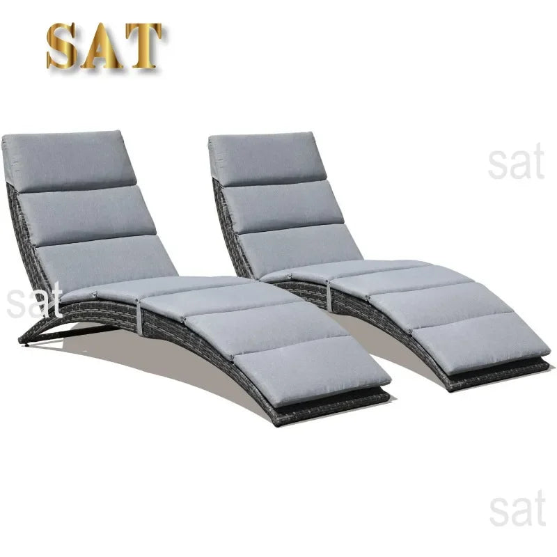 t Patio Chaise Lounge, Outdoor Lounge Chair, PE Rattan Foldable Chaise Lounger with Removable Dark Gray Cushion, Suitable