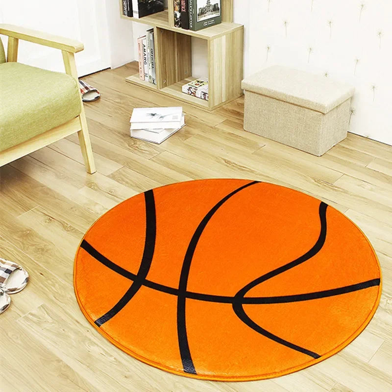 Sports Ball Round Rug - Football & Basketball Kids Room Carpet