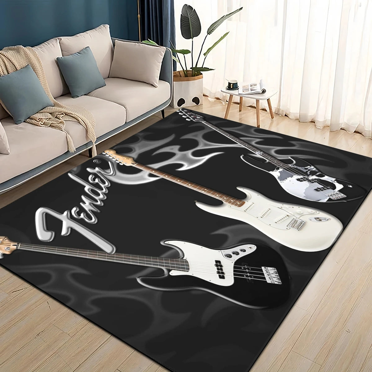 3D Retro Fender logo Guitar Instruments Music Carpet Rug for Living Room Bedroom Home Sofa Decoration,kids Non-slip Floor Mat