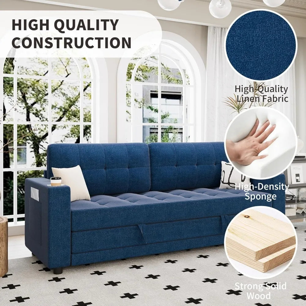 Queen Size Futon Sofa Bed - L-Shaped Convertible Sleeper, 83"W x 84"L