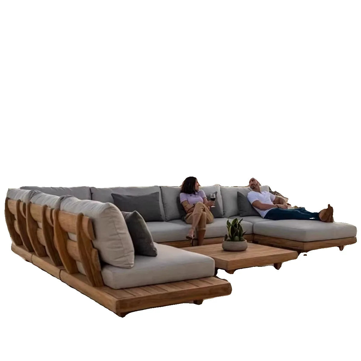 Villa Designer Terrace Outdoor Sofa Full Teak Outdoor Courtyard Garden Rain And Sun Protection High-end Solid Wood Furniture