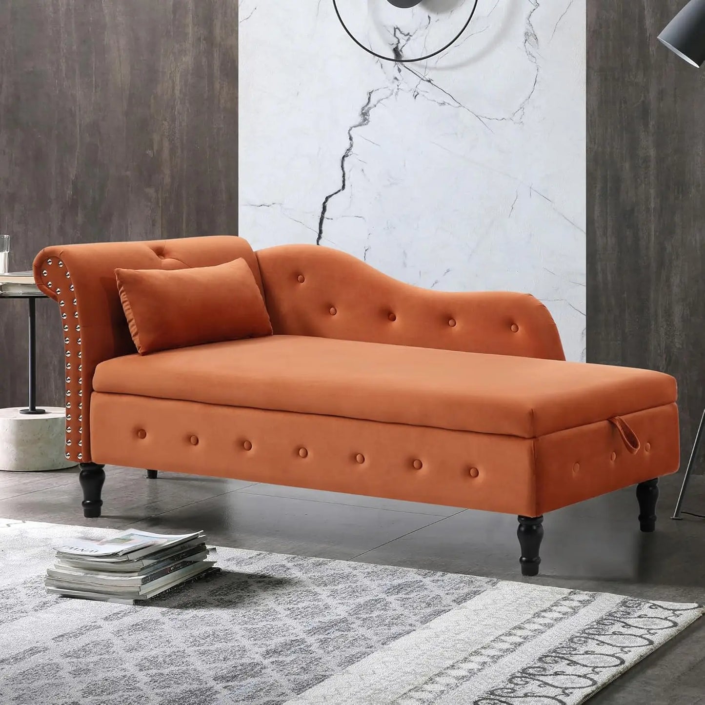 Modern Velvet Upholstered Chaise Lounge Indoor Button Tufted Chaise Lounge Chair with Solid Wood Legs Single Sleeper Sofa