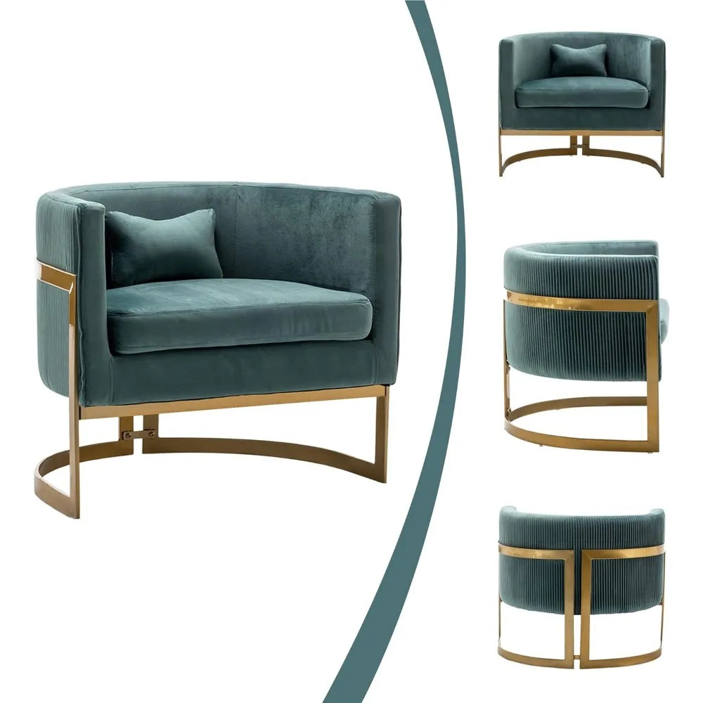 Velvet Accent Chair, Modern Upholstered Arm Chair for Living Room Bedroom Sofa Side Chair Velvet Barrel Chair with Gold Legs Lak