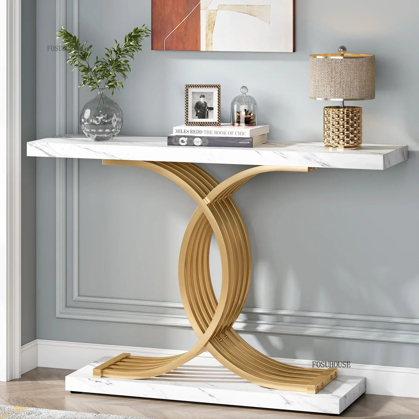 Creative Luxury Hallway Entryway Table Home Furniture Modern Living Room Villa Narrow Console Table with Geometric Metal Legs