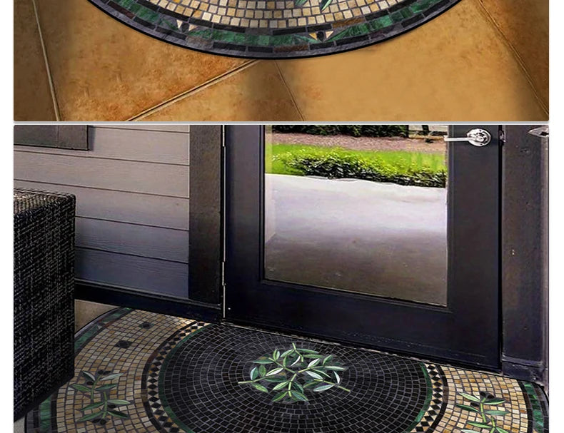 Semicircular Entrance Mat - Marble Texture Anti-Slip Door Rug